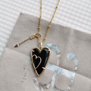 Alicia Bonnie Gold Black Glass Iris Arrow Heart Pendant Necklace NEW